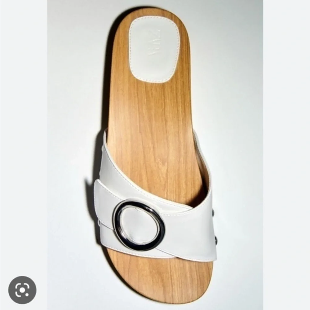 Zara White Slide Sandals with Silver Buckle - Picture 4 of 4